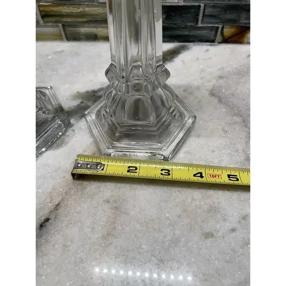 Vintage MMA Metropolitan Museum Of Art Clear Sandwich Glass Candlesticks